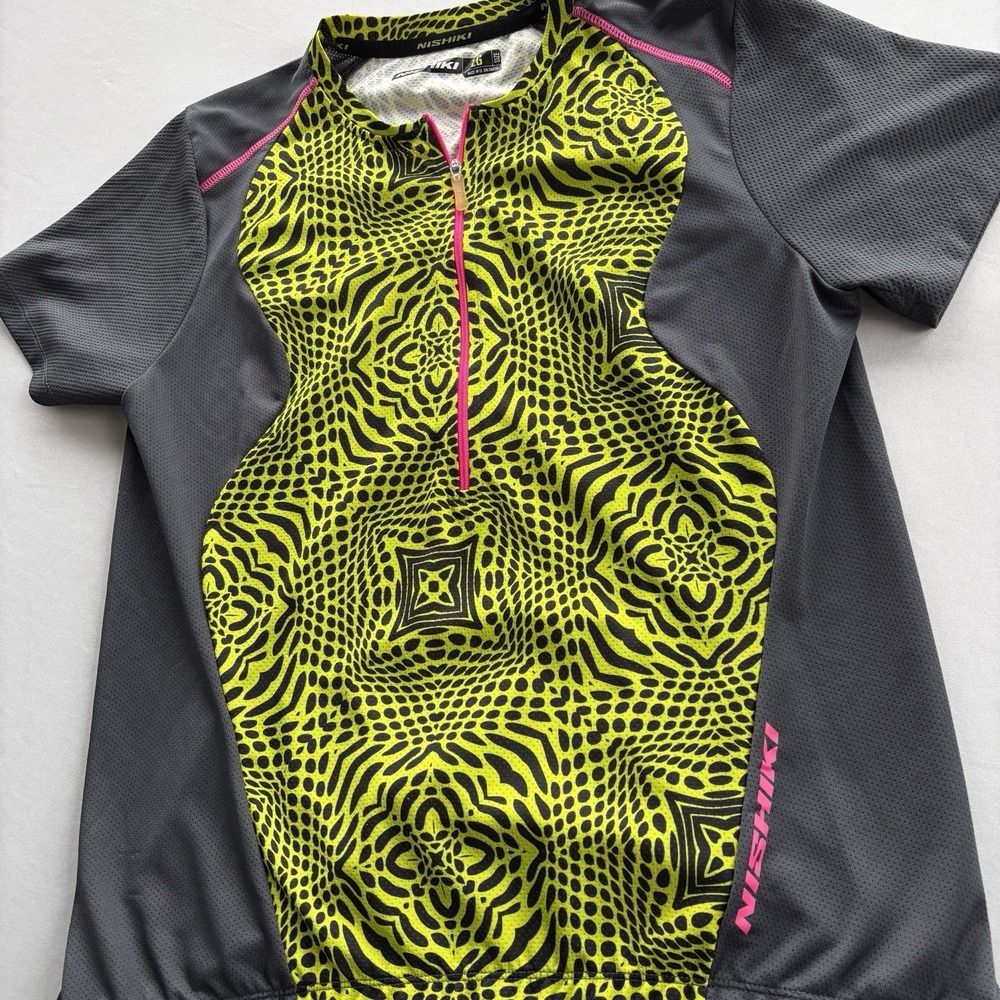 Nishiki NUS Women's Cycling Jersey LG Neon Yellow Gray‎ 1/4 Zip